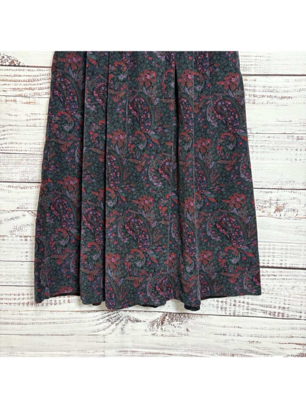 L.L.Bean Paisley Corduroy Pleated Midi Skirt - Picture 4 of 15